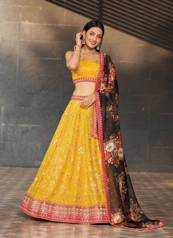 Lassya Fashion Yellow Enchanting Engagement Wear Lehenga Choli Set