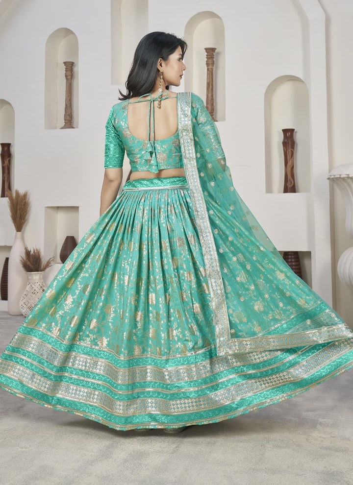 Lassya Fashion Cyan Green Exquisite Dola Jacquard Lehenga Choli Set