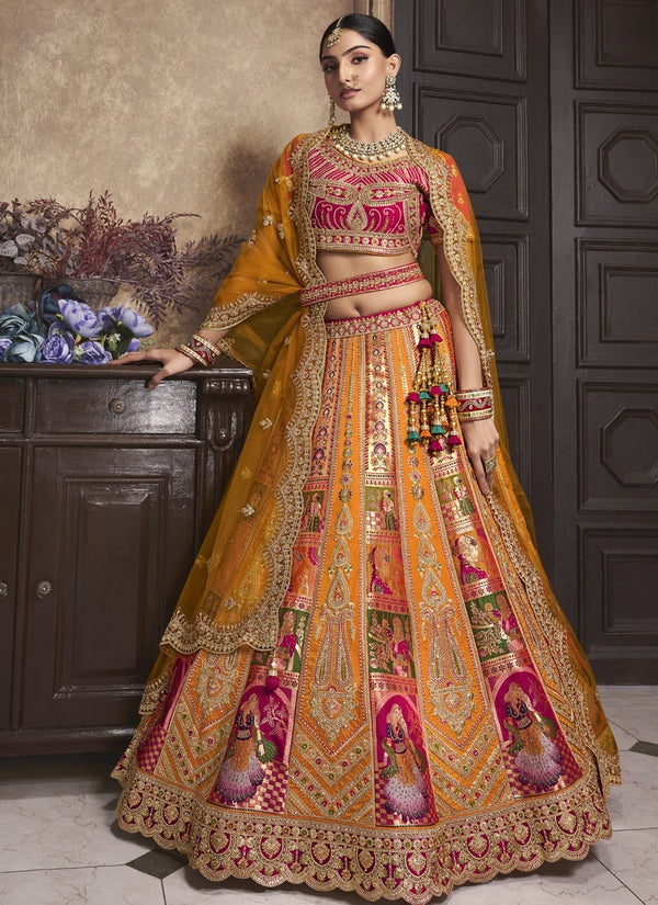 Lassya Fashion Mustard Exquisite Banarasi Silk Wedding Lehenga Ensemble