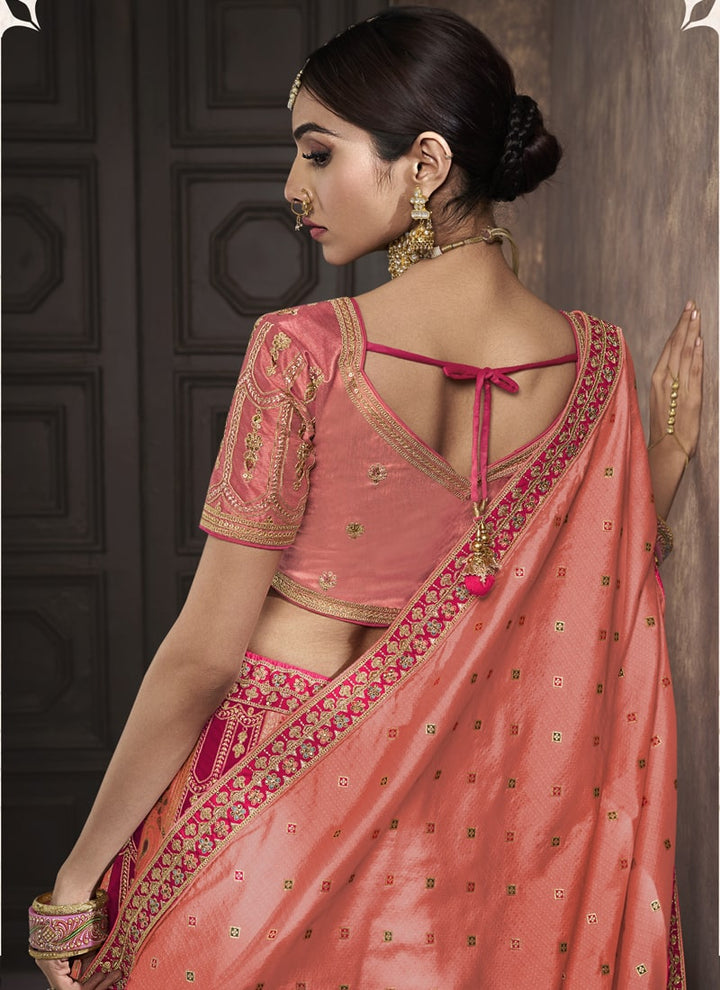 Lassya Fashion Light and Dark Pink Exquisite Banarasi Silk Wedding Lehenga Ensemble