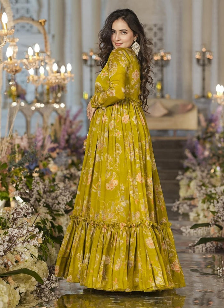Lassya Fashion Dark Yellow Indo Western Crop Top with Sharara and Shrug