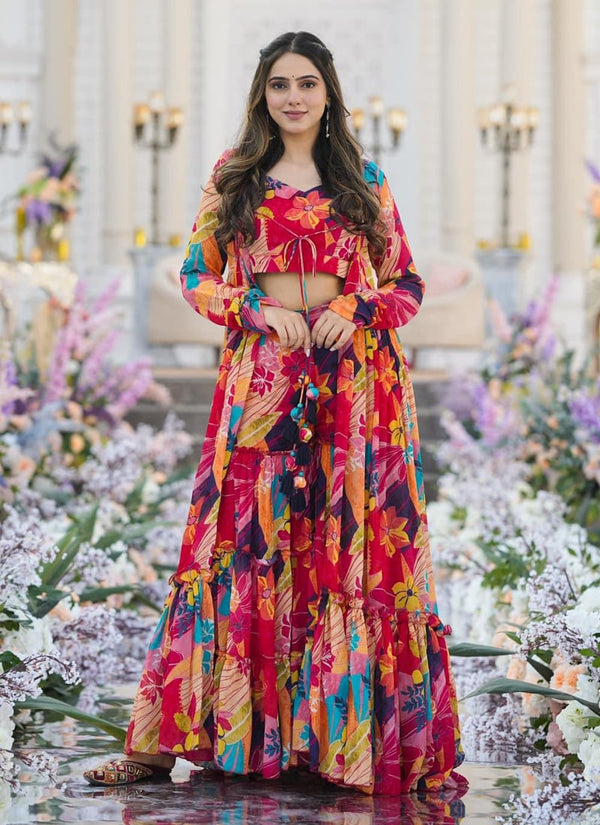 Lassya Fashion MulticolorIndo Western Crop Top with Sharara and Shrug