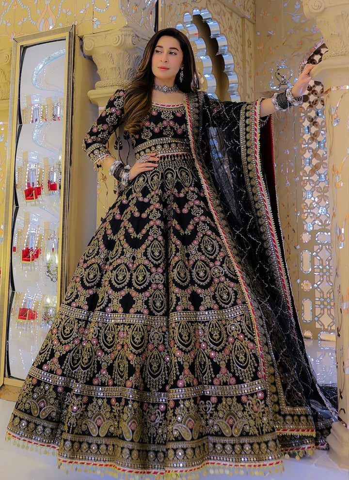 Lassya Fashion Black Exquisite Bridal Lehenga with Velvet Embroidery
