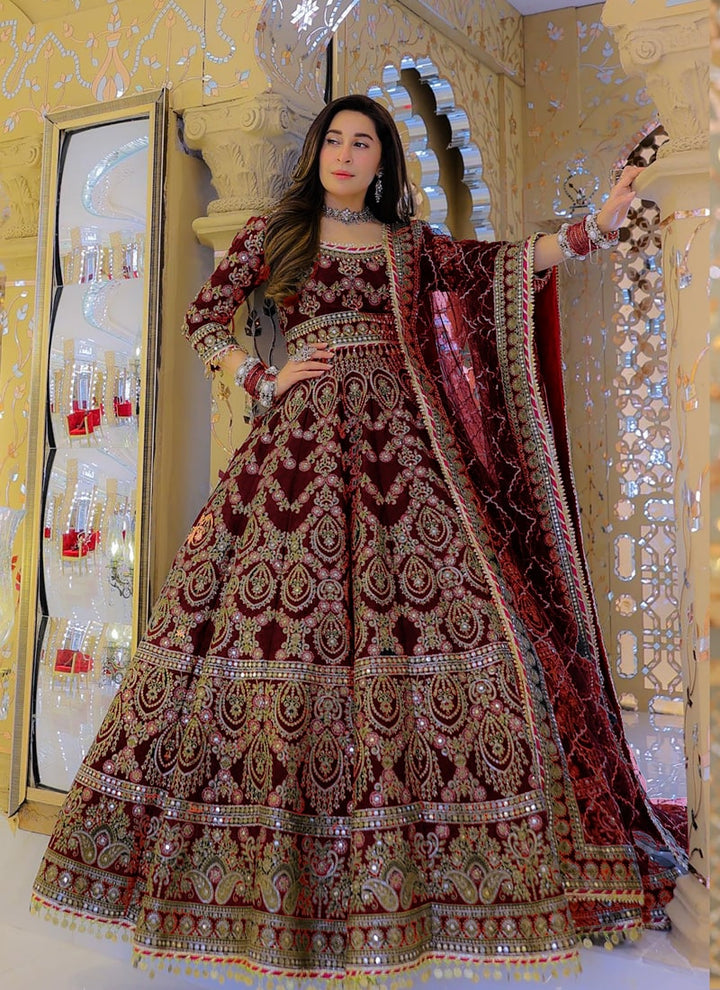 Lassya Fashion Maroon Exquisite Bridal Lehenga with Velvet Embroidery