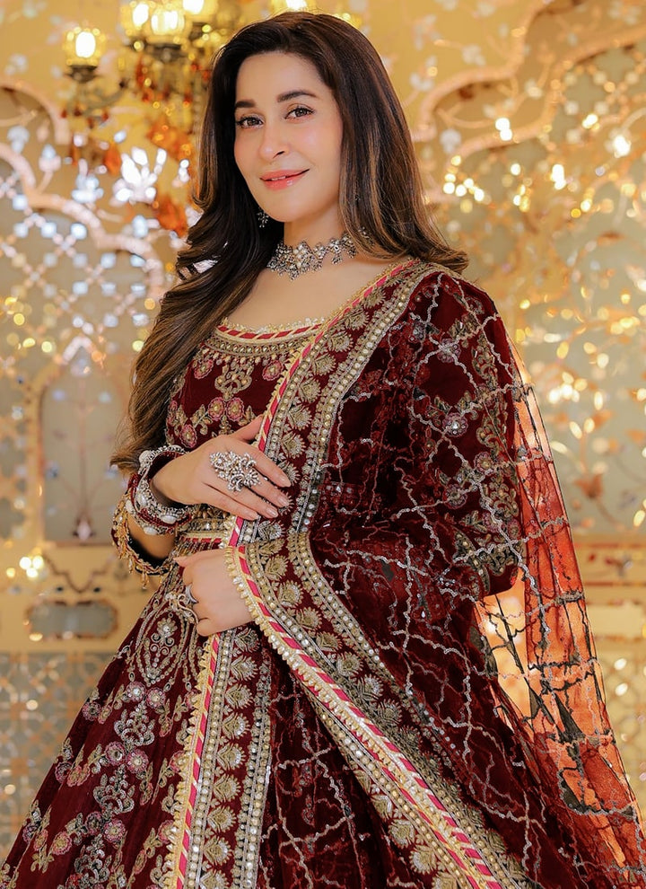 Lassya Fashion Maroon Exquisite Bridal Lehenga with Velvet Embroidery