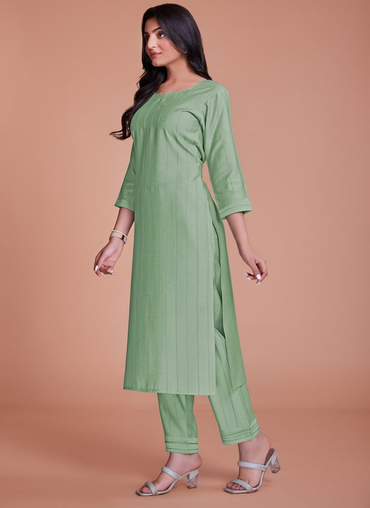 Lassya Fashion Pista Green Summer Special Kurti Pant Set