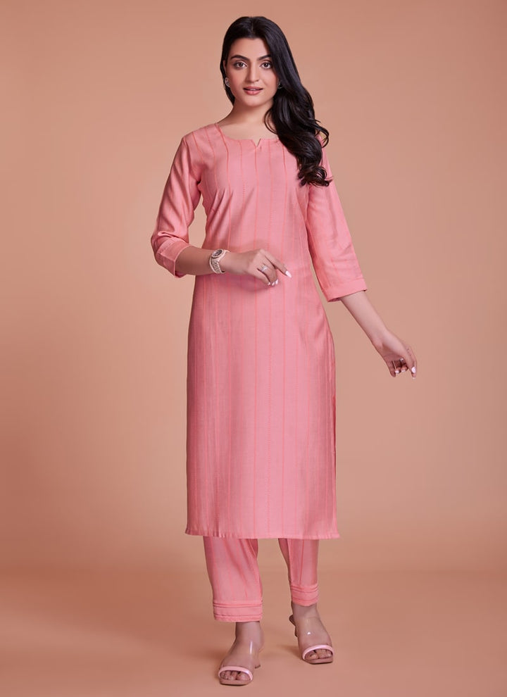 Lassya Fashion Peach Pink Summer Special Kurti Pant Set