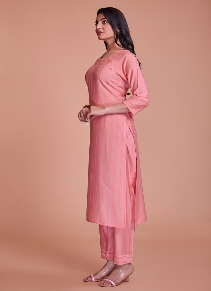 Lassya Fashion Peach Pink Summer Special Kurti Pant Set