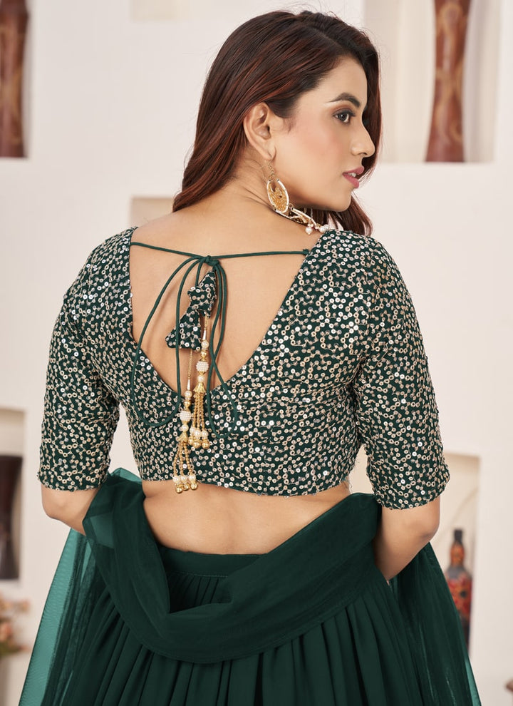 Lassya Fashion Green Engagement Lehenga with Sequins Zari Embroidery