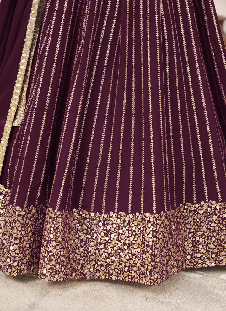 Lassya Fashion Purple Wine Engagement Lehenga with Sequins Zari Embroidery