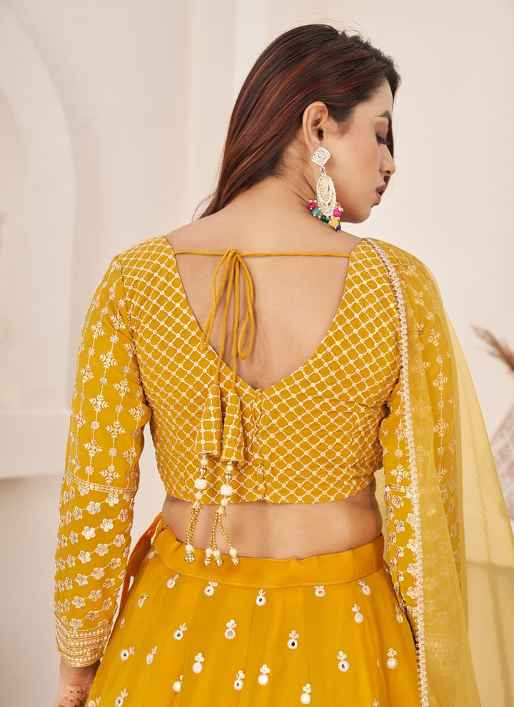 Lassya Fashion Yellow Engagement Lehenga with Sequins Zari Embroidery