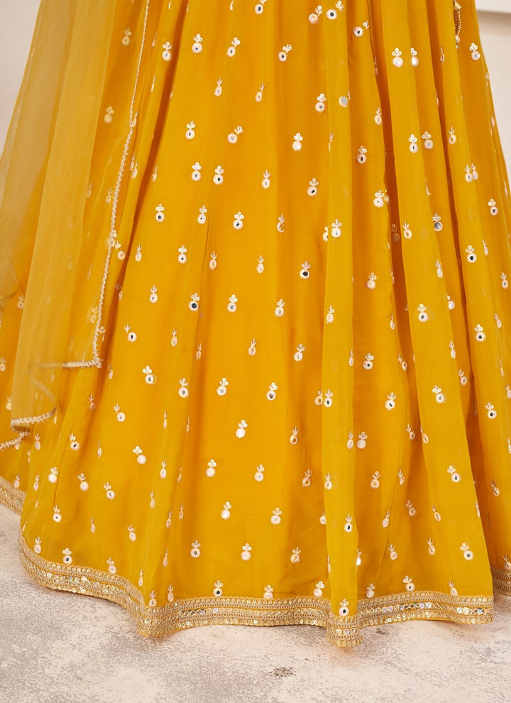 Lassya Fashion Yellow Engagement Lehenga with Sequins Zari Embroidery