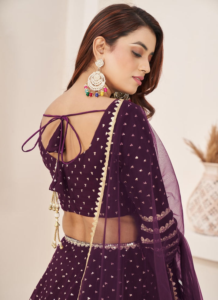 Lassya Fashion Dark Purple Engagement Lehenga with Sequins Zari Embroidery