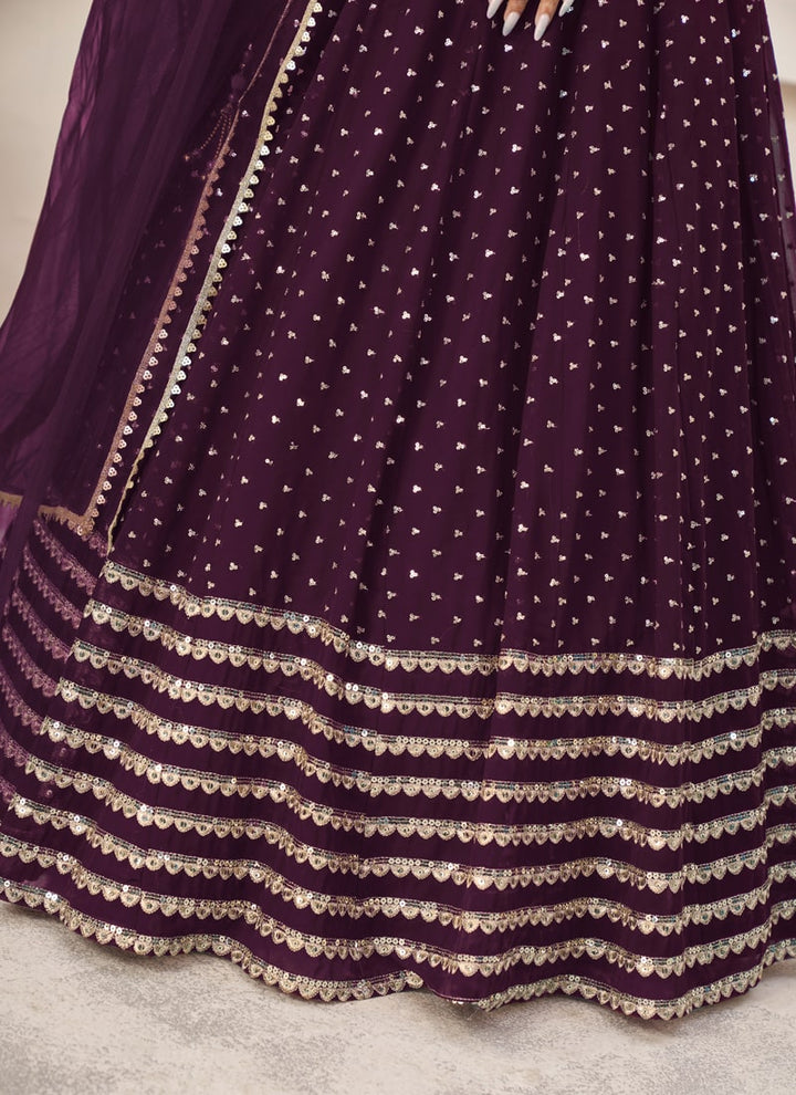 Lassya Fashion Dark Purple Engagement Lehenga with Sequins Zari Embroidery
