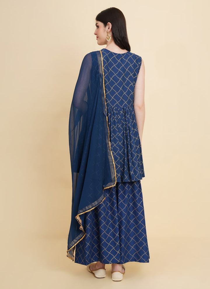 Lassya Fashion Midnight Blue Gold Print Traddition Cotton Salwar Suit Set