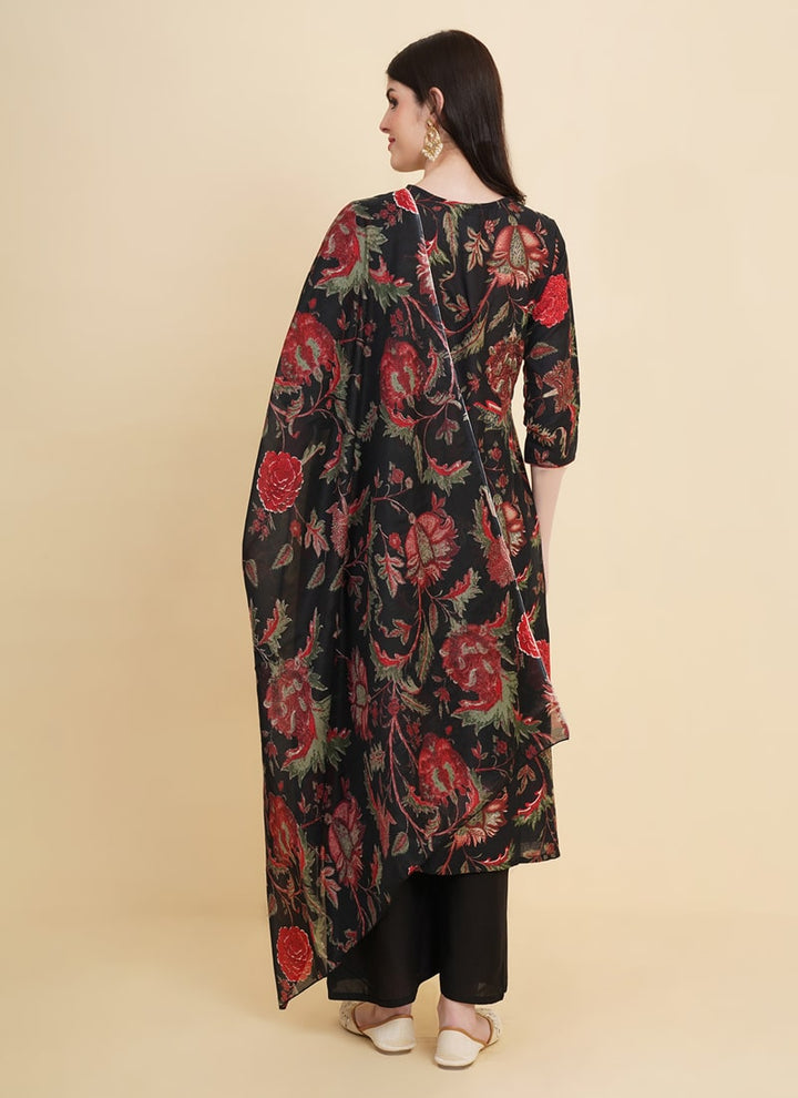 Lassya Fashion Dark Black Floral Print Traddition Cotton Salwar Suit Set