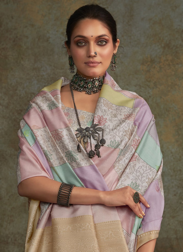 Lassya Fashion Lavender Watercolor Digital Print Soft Silk Saree