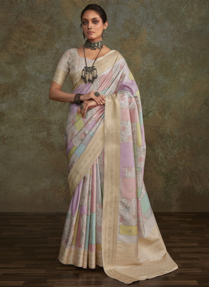 Lassya Fashion Lavender Watercolor Digital Print Soft Silk Saree