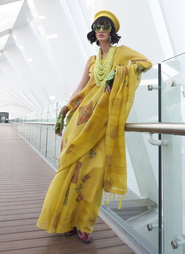 Lassya Fashion Yellow Handwoven Zari Tissue Silk Saree