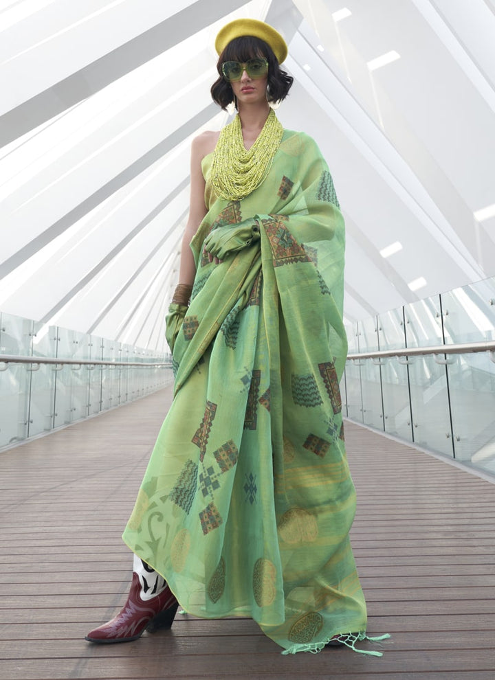Lassya Fashion Pista Green Handwoven Zari Tissue Silk Saree