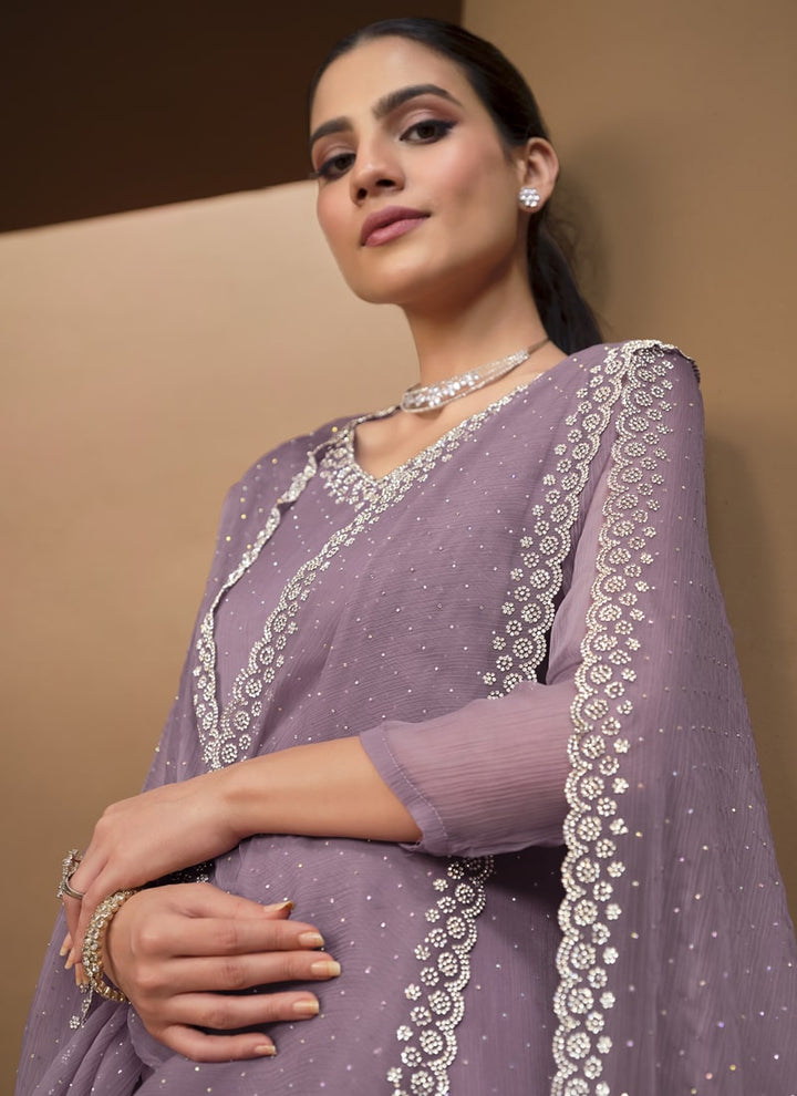 Lassya Fashion Lavender Organza Chiffon Swarovski Salwar Suit