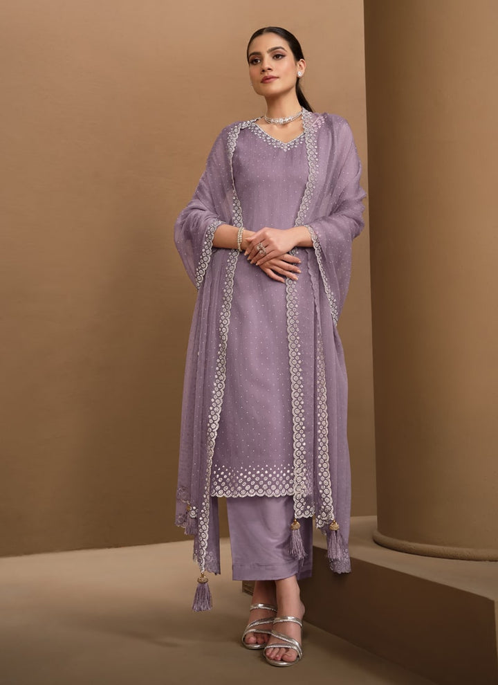 Lassya Fashion Lavender Organza Chiffon Swarovski Salwar Suit