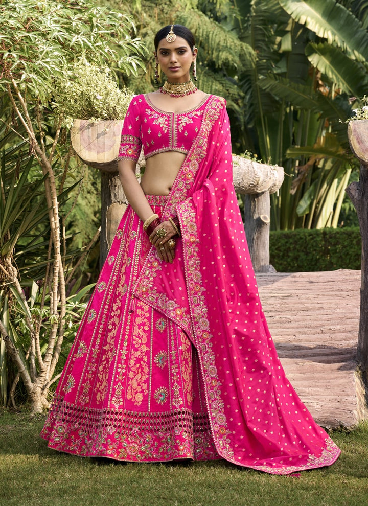 Lassya Fashion Bougainvillea Pink Intricate Designer Embroidered Wedding Lehenga Set