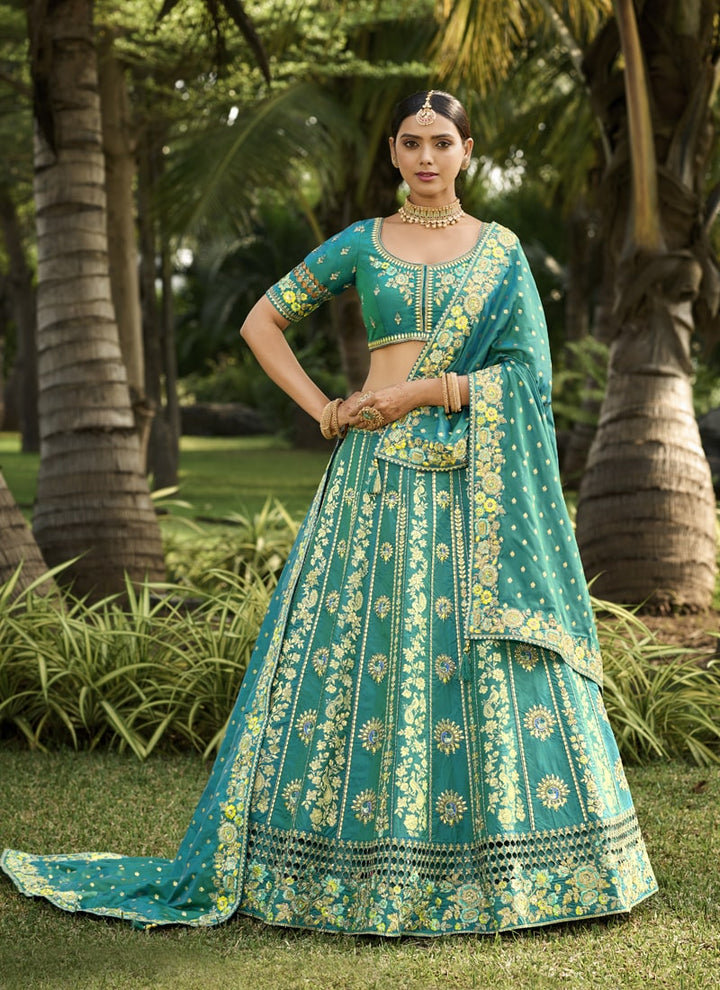 Lassya Fashion Rama Green Intricate Designer Embroidered Wedding Lehenga Set