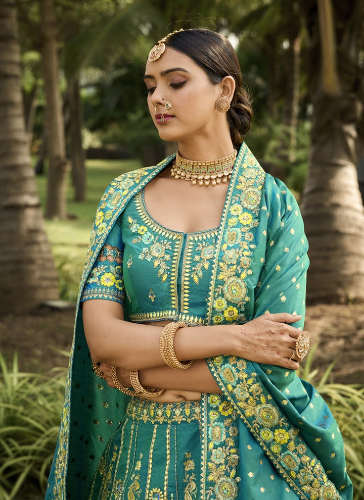 Lassya Fashion Rama Green Intricate Designer Embroidered Wedding Lehenga Set