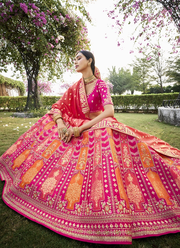 Lassya Fashion Magenta Pink Intricate Designer Embroidered Wedding Lehenga Set