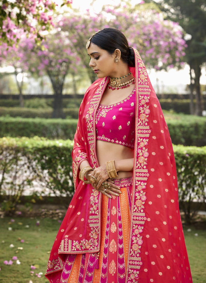 Lassya Fashion Magenta Pink Intricate Designer Embroidered Wedding Lehenga Set