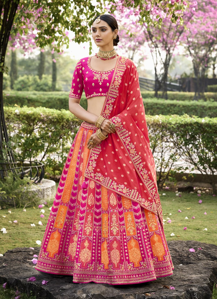 Lassya Fashion Magenta Pink Intricate Designer Embroidered Wedding Lehenga Set