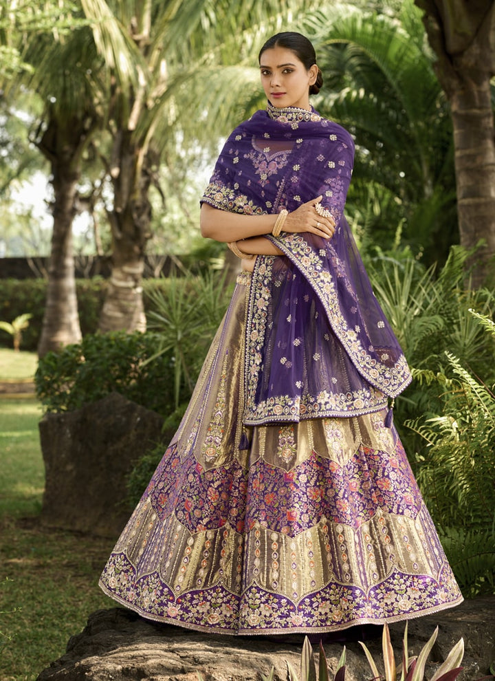 Lassya Fashion Purple Intricate Designer Embroidered Wedding Lehenga Set