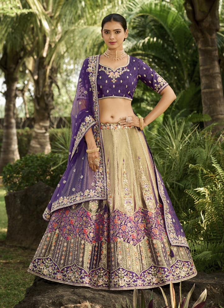 Lassya Fashion Purple Intricate Designer Embroidered Wedding Lehenga Set