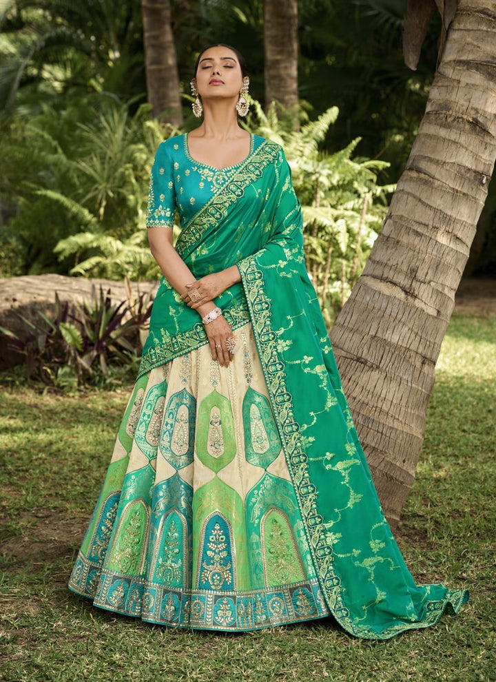 Lassya Fashion Teal Green Intricate Designer Embroidered Wedding Lehenga Set