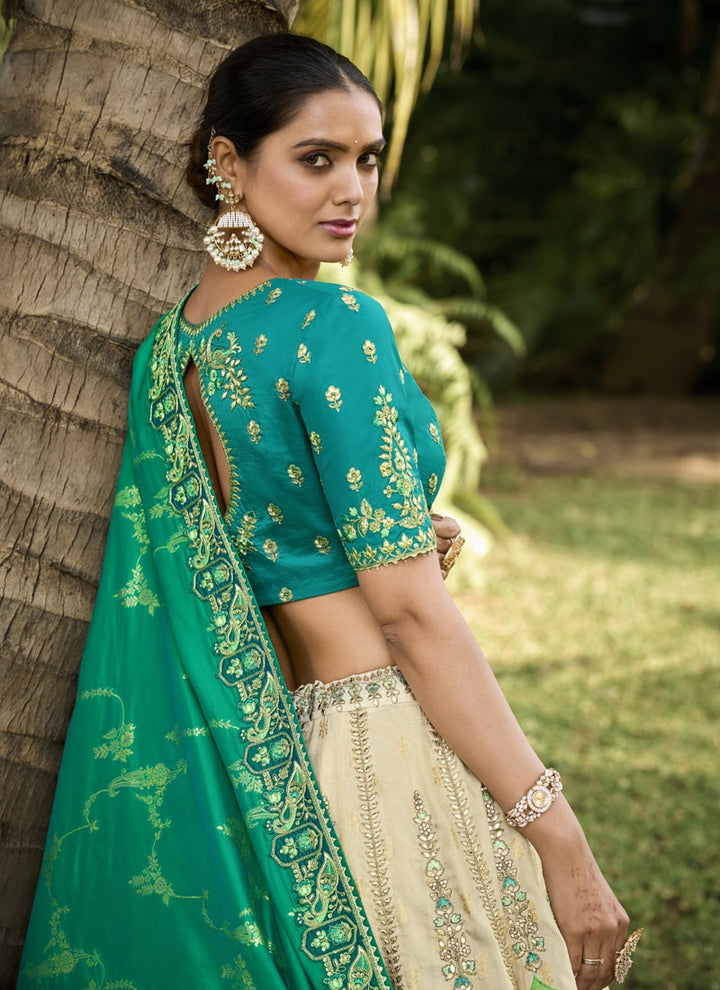 Lassya Fashion Teal Green Intricate Designer Embroidered Wedding Lehenga Set