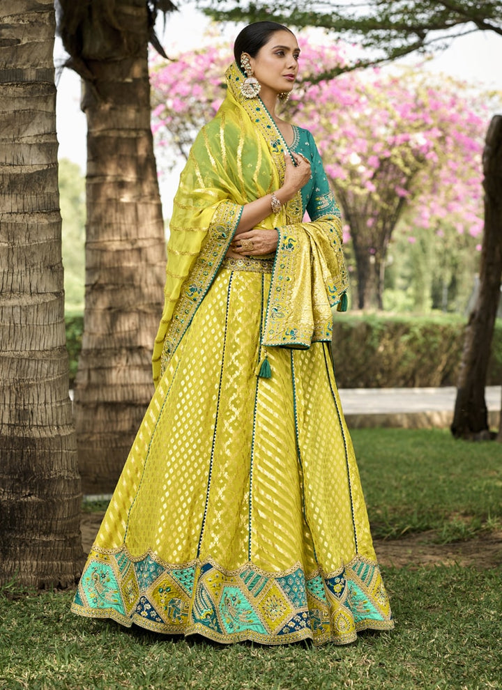 Lassya Fashion Yellow Intricate Designer Embroidered Wedding Lehenga Set