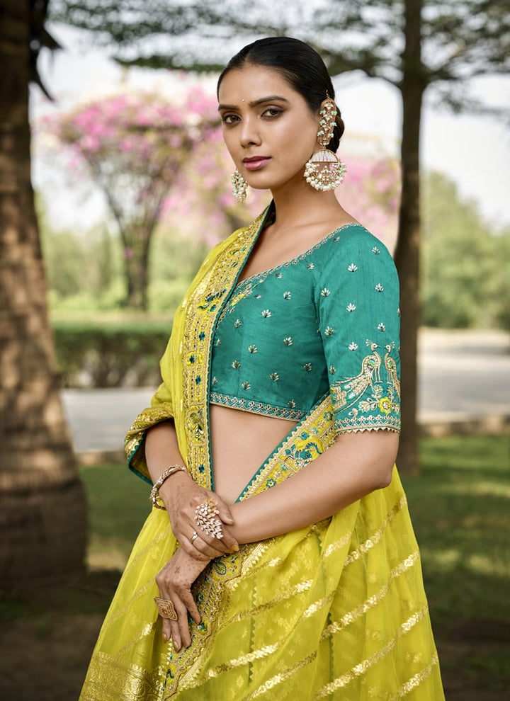 Lassya Fashion Yellow Intricate Designer Embroidered Wedding Lehenga Set