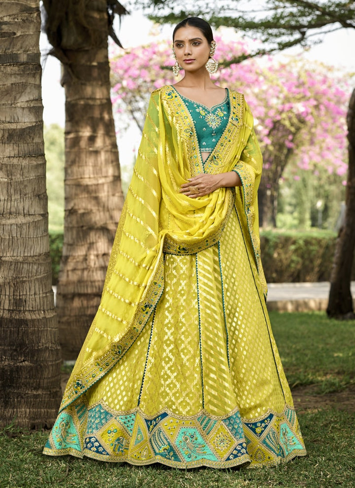 Lassya Fashion Yellow Intricate Designer Embroidered Wedding Lehenga Set