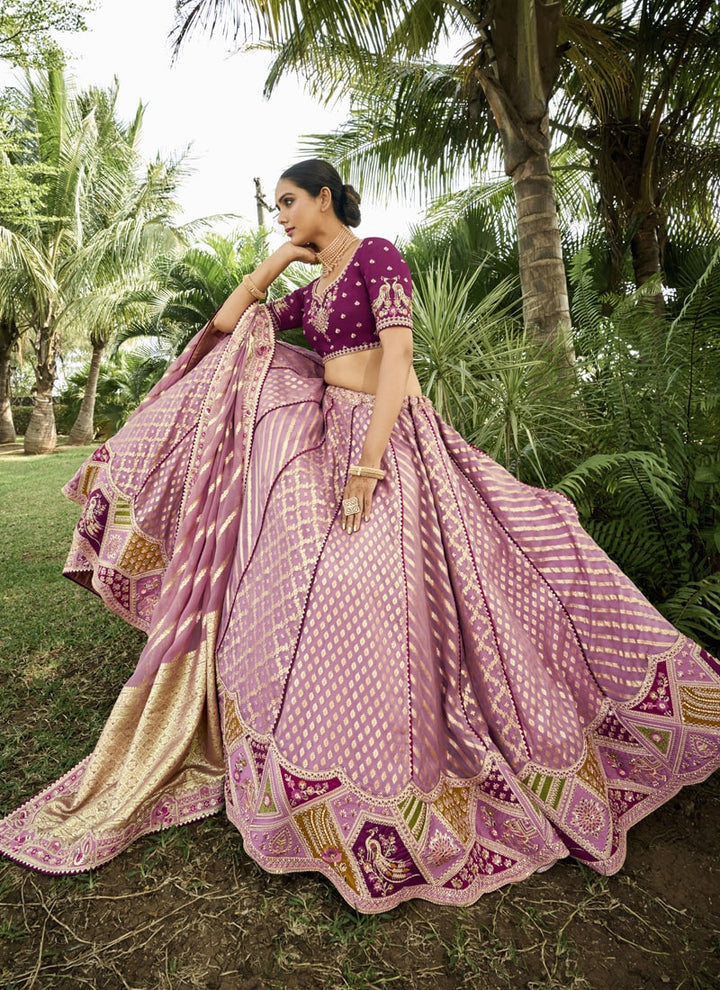 Lassya Fashion Mauve Pink Intricate Designer Embroidered Wedding Lehenga Set