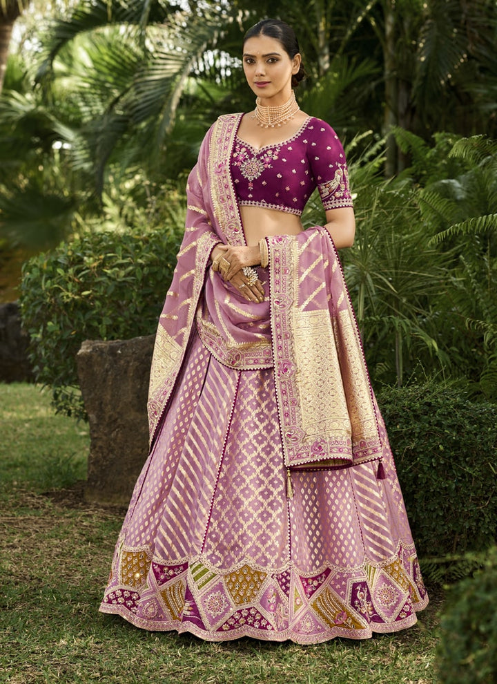 Lassya Fashion Mauve Pink Intricate Designer Embroidered Wedding Lehenga Set