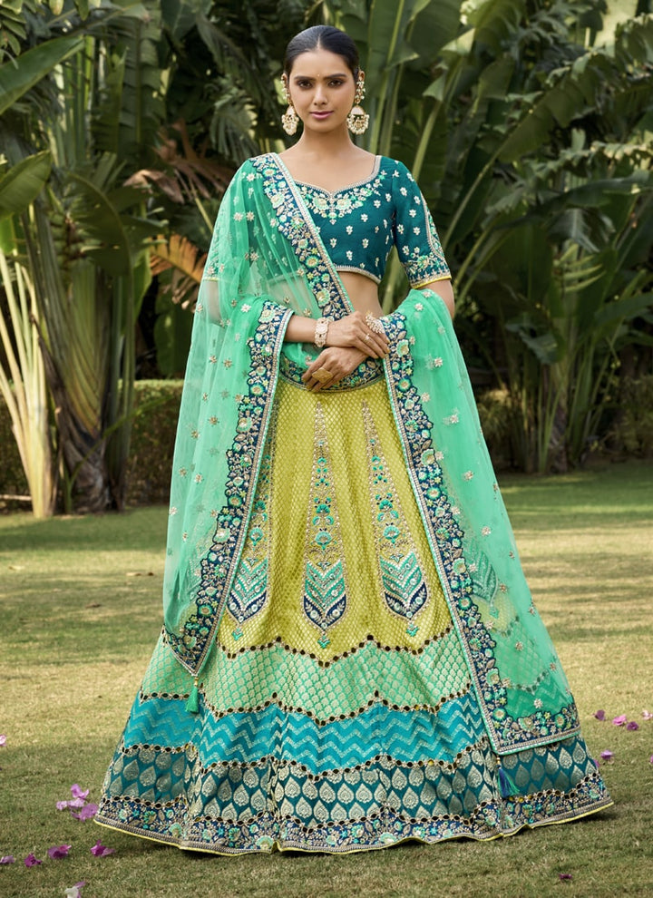Lassya Fashion Multi Color Intricate Designer Embroidered Wedding Lehenga Set