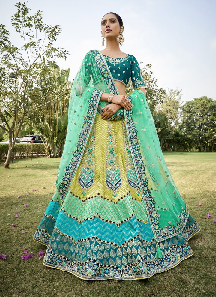 Lassya Fashion Multi Color Intricate Designer Embroidered Wedding Lehenga Set