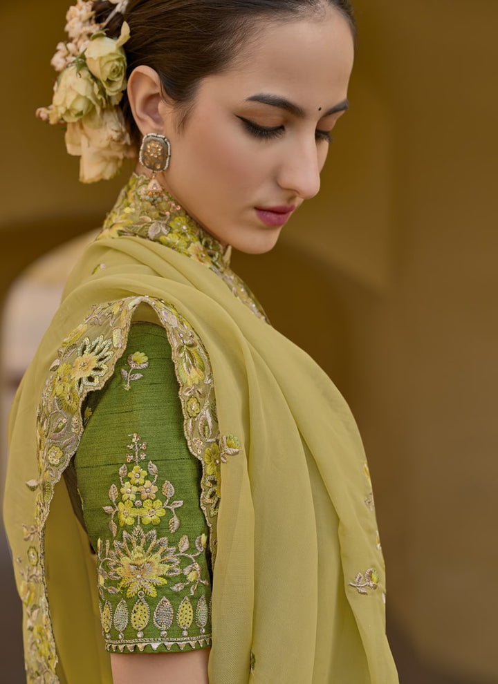 Lassya Fashion Dusty yellow Exquisite Wedding Saree with Embroidery and Cut Work