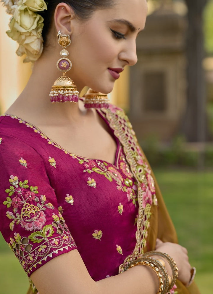 Lassya Fashion Mustard Exquisite Wedding Saree with Embroidery and Cut Work