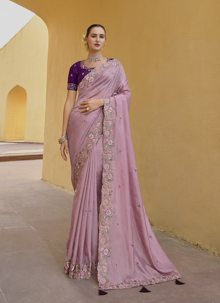 Lassya Fashion Baby Pink Exquisite Wedding Saree with Embroidery and Cut Work