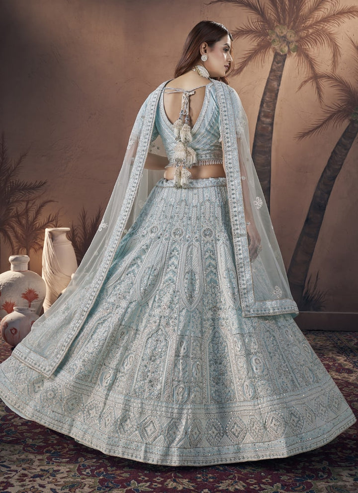 Lassya Fashion Sky Blue Premium Wedding Lehenga with Zarkan Handwork