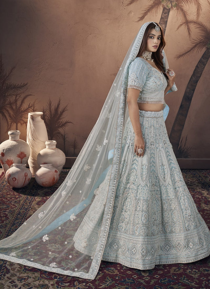 Lassya Fashion Sky Blue Premium Wedding Lehenga with Zarkan Handwork