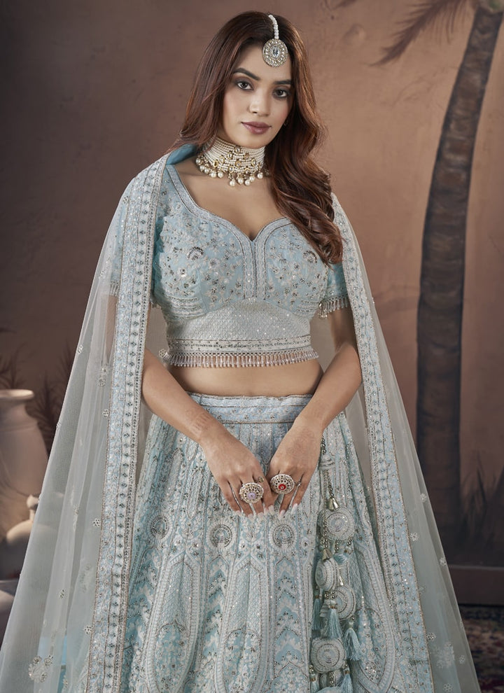 Lassya Fashion Sky Blue Premium Wedding Lehenga with Zarkan Handwork