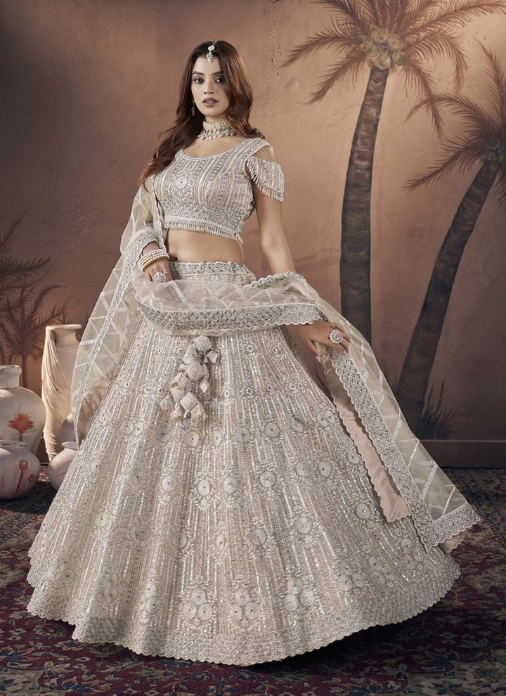 Lassya Fashion Beige Premium Wedding Lehenga with Zarkan Handwork